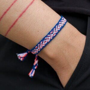 Boho Woven Bracelet, Blue Textile Bracelet, Lightweight, Woven with Silk, Cotton